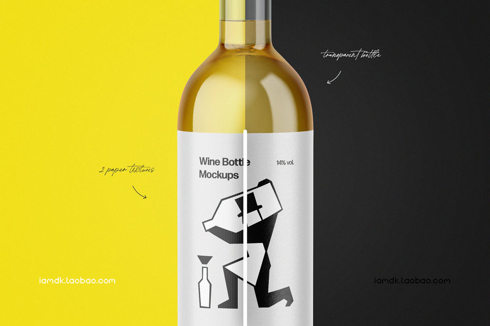 透明葡萄酒红酒玻璃瓶贴纸设计展示PS样机源文件 Wine Glass & Bottles Mockup_img_2