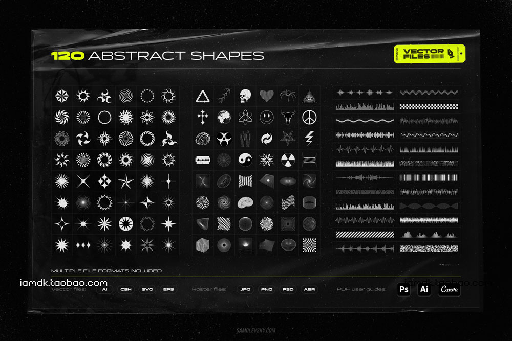 未来科技抽象欧普艺术机能嘻哈潮流酸性电音风图形设计AI矢量素材 Samolevsky - Abstract Shapes Mega Pack_img_2