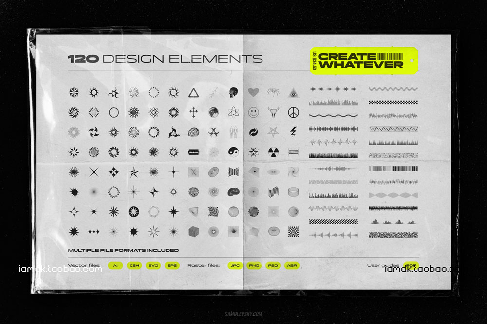 未来科技抽象欧普艺术机能嘻哈潮流酸性电音风图形设计AI矢量素材 Samolevsky - Abstract Shapes Mega Pack_img_2