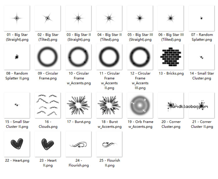 25款独特发光闪闪星星艺术文本标题效果PS笔刷图片设计素材包 FULLERMOE - Airbrush Elements Brush Kit (Vol. 1)_img_2