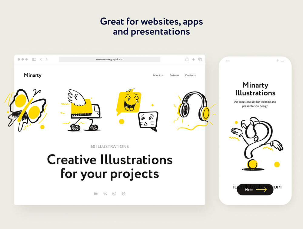 60幅有趣拟人化卡通网站APP设计图标设计素材 Minarty Illustrations_img_2