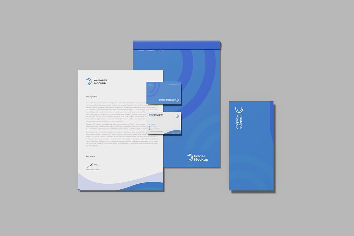 极简顶视图品牌VI设计办公用品名片信纸展示贴图样机 Minimalist Top View Stationery Mockup_img_2