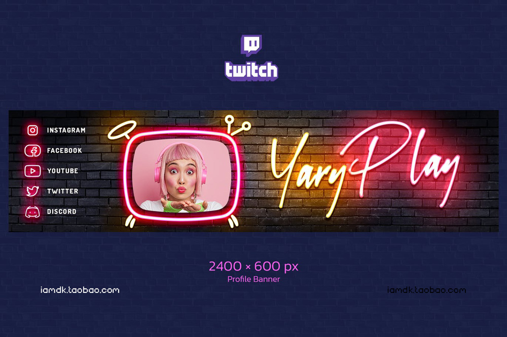 霓虹Twitch游戏直播聊天界面UI设计PSD模板素材 Neon Gaming Twitch_img_2