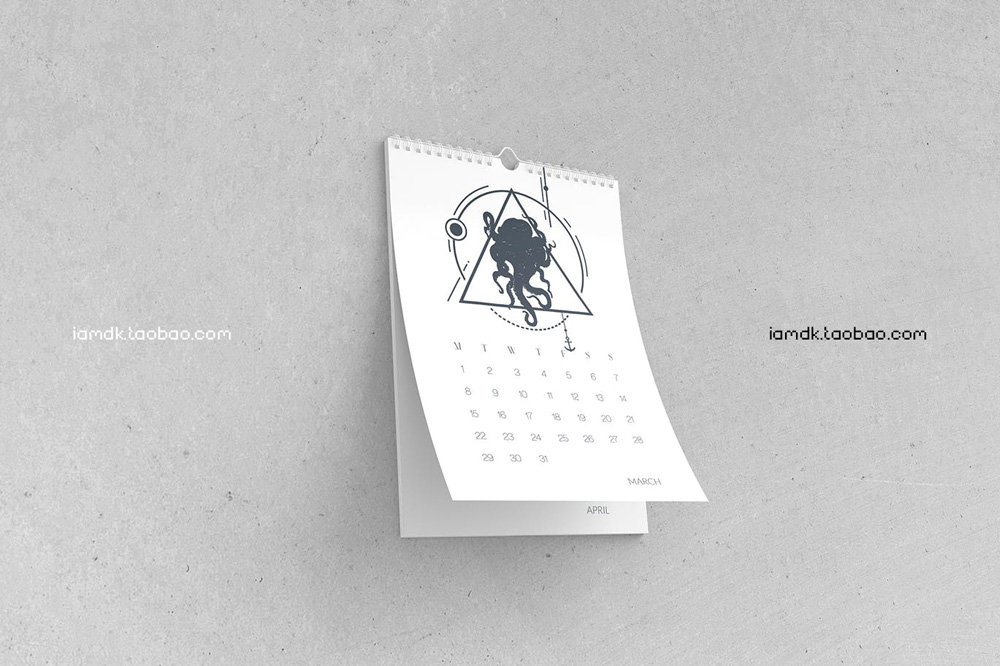 逼真日历挂历作品设计展示贴图样机素材 Wall Calendar Mockup_img_2