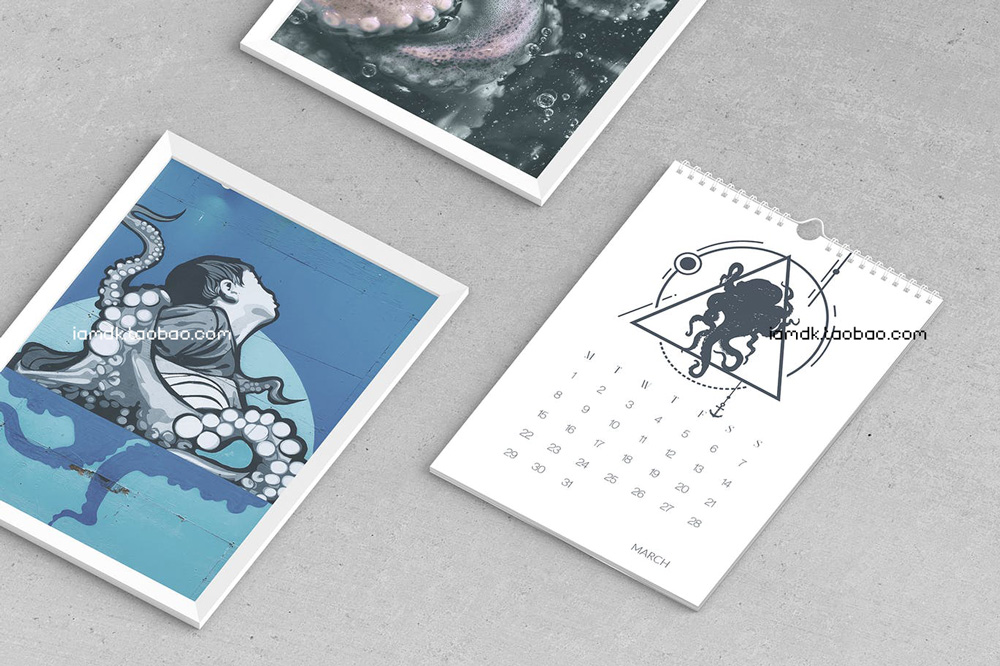 逼真日历挂历作品设计展示贴图样机素材 Wall Calendar Mockup_img_2