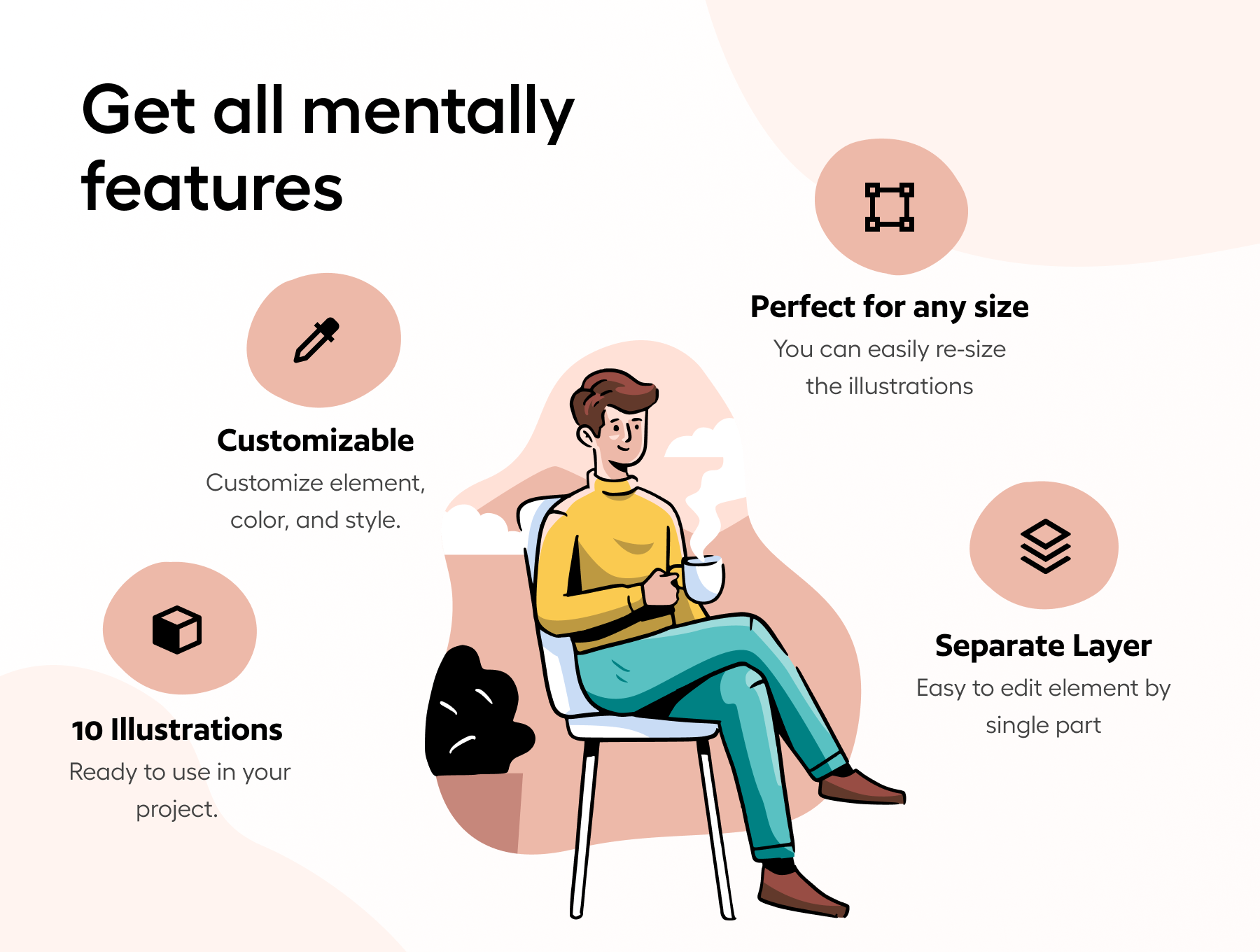 心里健康主题人物矢量插图APP&网站界面设计套件素材 Mentally - Mental health Illustration Set_img_2