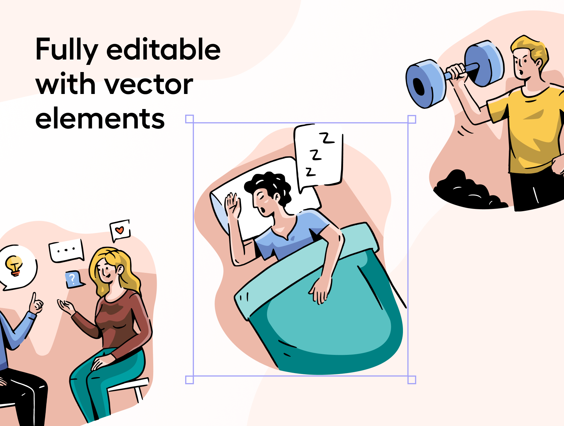 心里健康主题人物矢量插图APP&网站界面设计套件素材 Mentally - Mental health Illustration Set_img_2