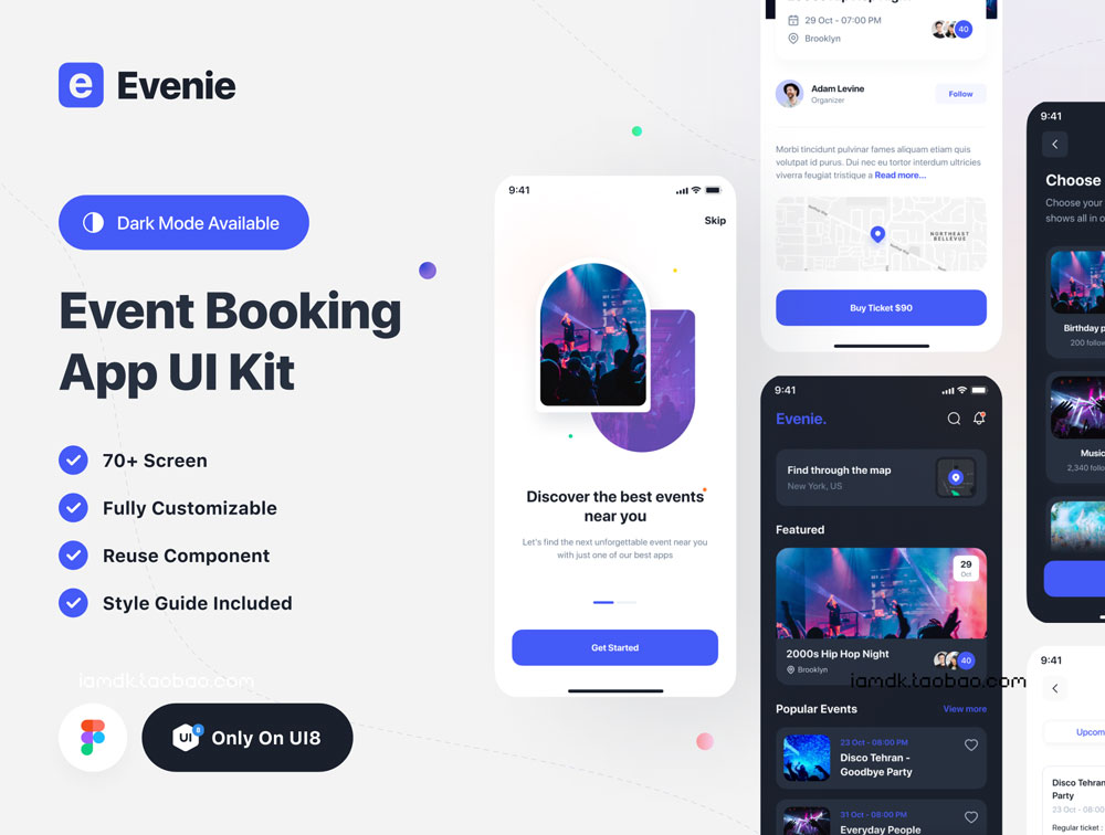 高级活动行程计划预订应用程序APP界面设计UI套件素材 Evenie - Event Booking App UI Kit_img_2