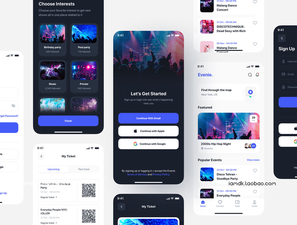 高级活动行程计划预订应用程序APP界面设计UI套件素材 Evenie - Event Booking App UI Kit_img_2