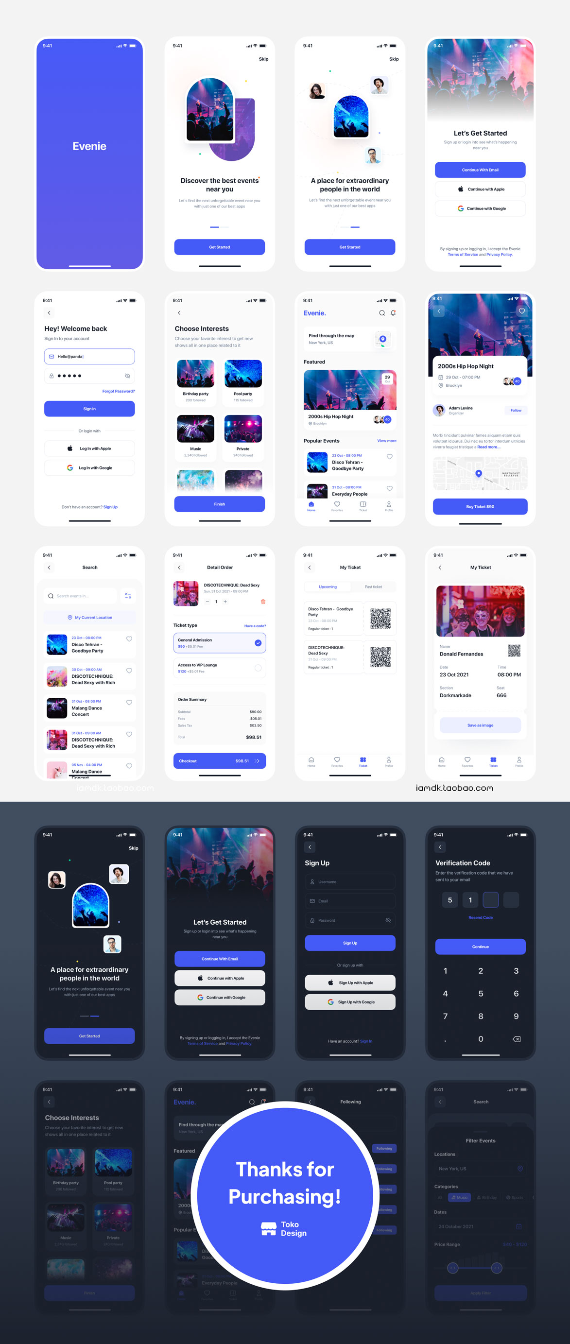 高级活动行程计划预订应用程序APP界面设计UI套件素材 Evenie - Event Booking App UI Kit_img_2