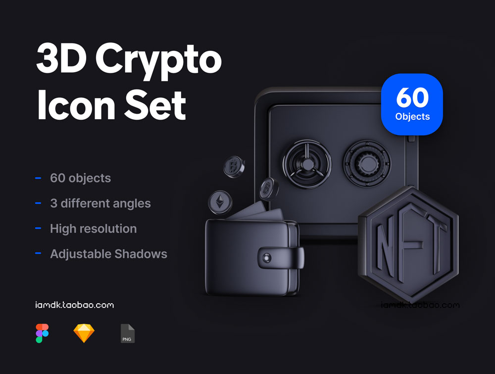 60款暗黑质感金属加密货币金融交易3D立体icon图标png免抠素材 3D Crypto Icon Set_img_2