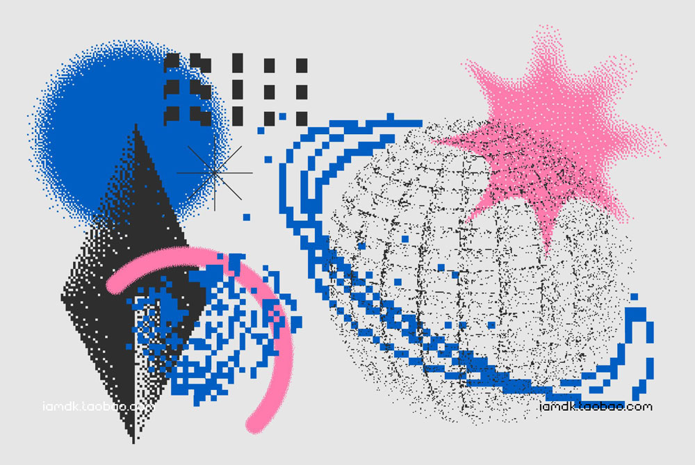 126款潮流嘻哈酸性创意前卫像素拼贴几何图形海报设计Ai素材 126 Vector Dither Textured Clip Art Shapes_img_2