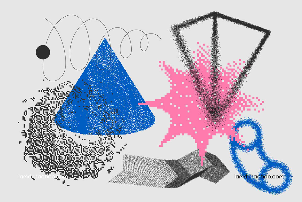 126款潮流嘻哈酸性创意前卫像素拼贴几何图形海报设计Ai素材 126 Vector Dither Textured Clip Art Shapes_img_2