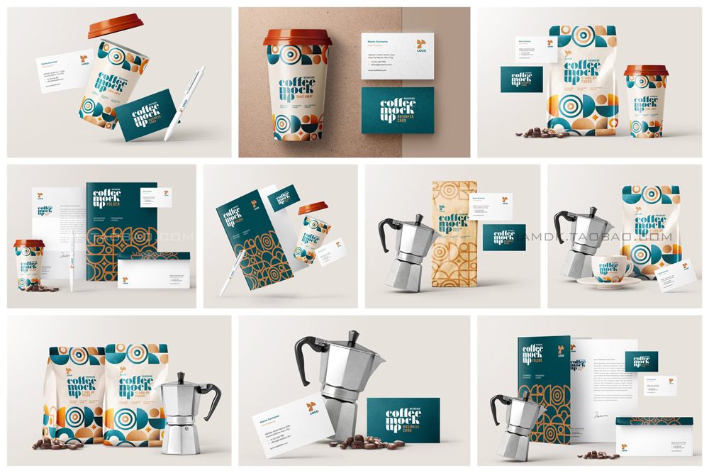 30款咖啡品牌VI设计名片包装袋纸杯马克杯贴图样机模板 Coffee Branding Mockup Bundle_img_2