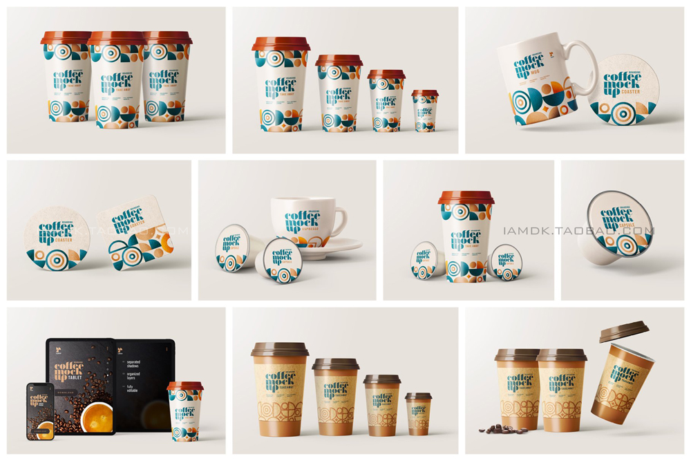 30款咖啡品牌VI设计名片包装袋纸杯马克杯贴图样机模板 Coffee Branding Mockup Bundle_img_2