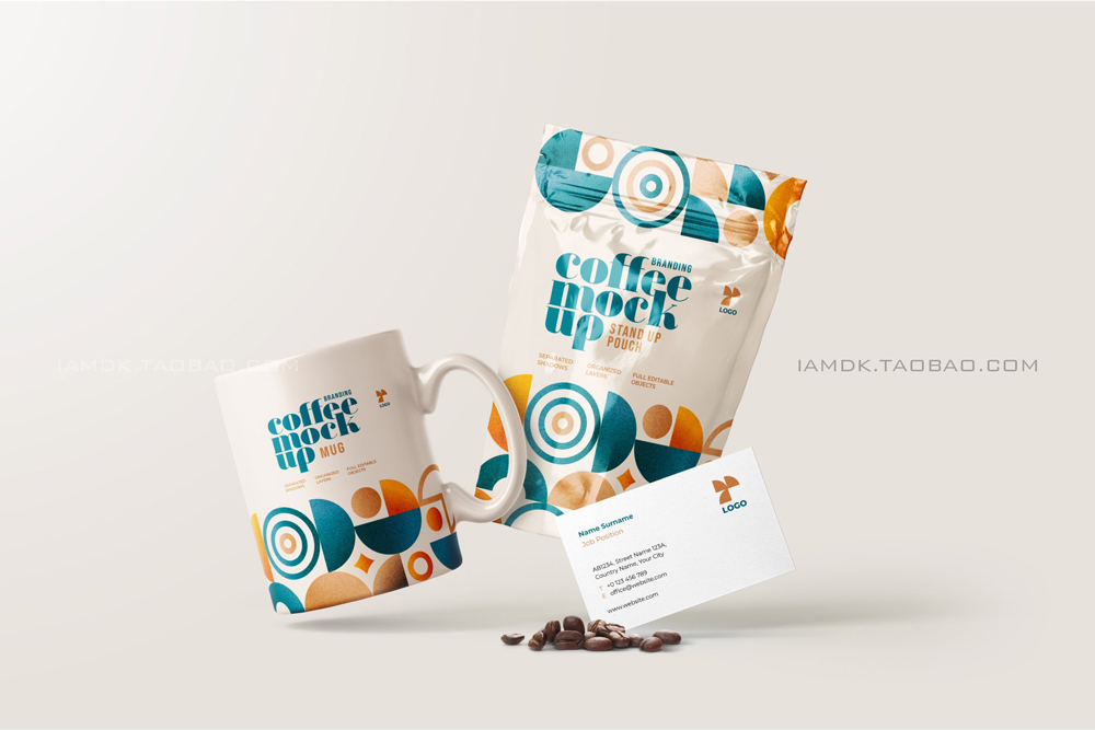 30款咖啡品牌VI设计名片包装袋纸杯马克杯贴图样机模板 Coffee Branding Mockup Bundle_img_2