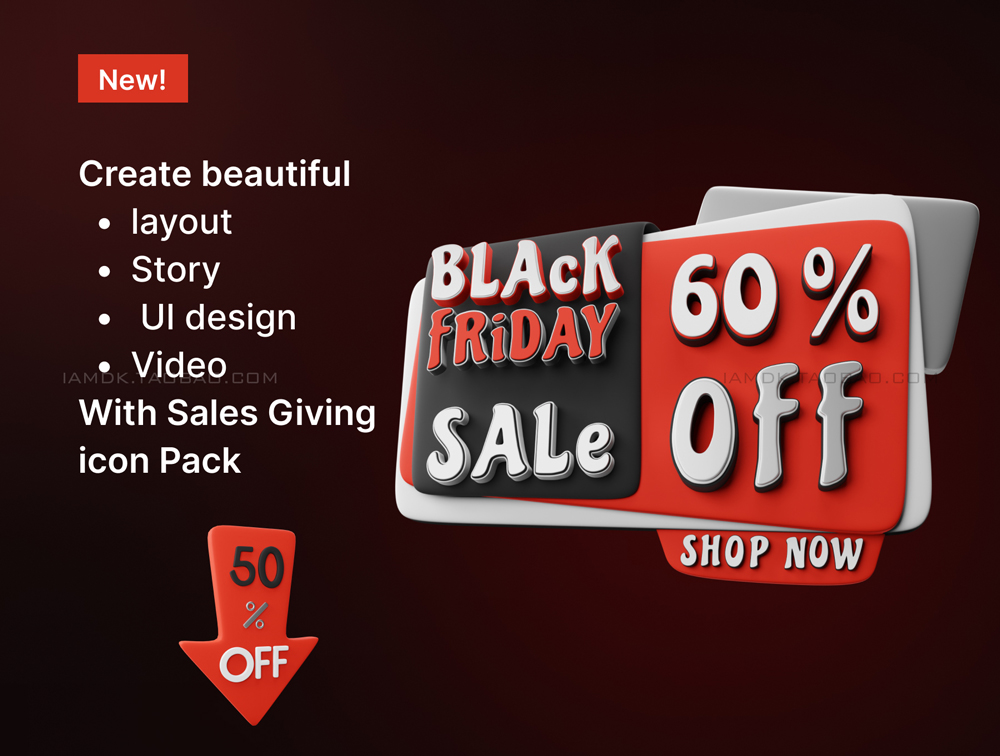 黑色星期五促销营销3D图标贴纸设计素材 SalesGiving | Best 3D icon and sticker pack for Black Friday_img_2