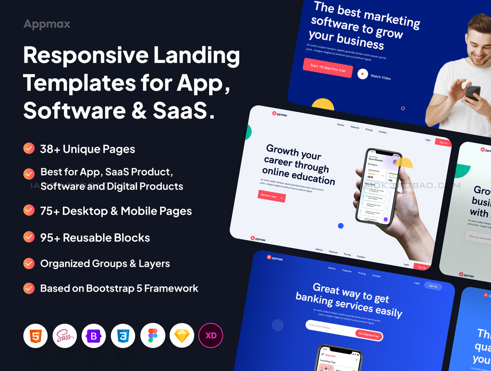 Saas产品数字软件服务网站登录页界面设计模板素材 Appmax - Bootstrap 5 Landing Templates_img_2