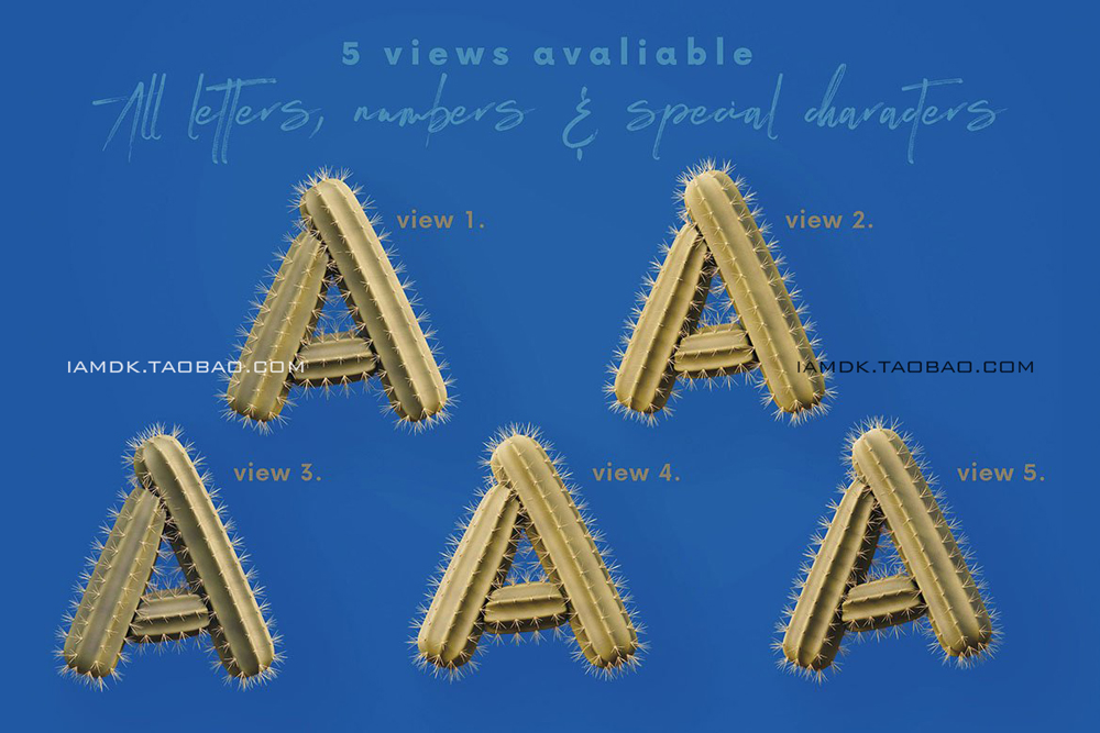 3D创意有趣沙漠仙人掌拼贴英文字母数字PNG免扣图片设计素材 Cactus - 3D Alphabet_img_2