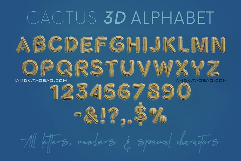 3D创意有趣沙漠仙人掌拼贴英文字母数字PNG免扣图片设计素材 Cactus - 3D Alphabet_img_2