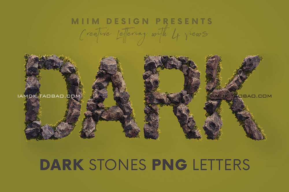 逼真创意3D立体岩石英文字母数字PNG免扣图片素材 Dark Stones - 3D Lettering_img_2