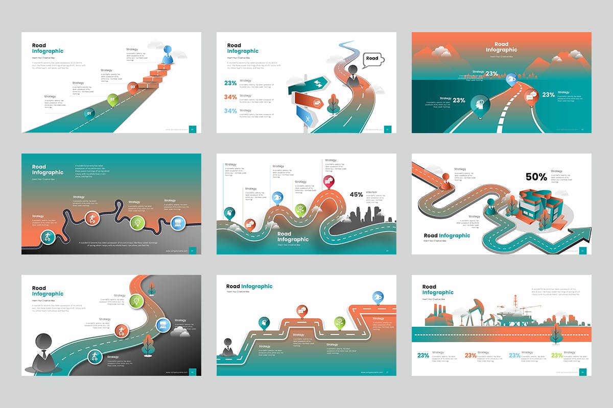 时尚道路营销策划图文排版信息图表模版 Road Infographics PowerPoint Presentation_img_2