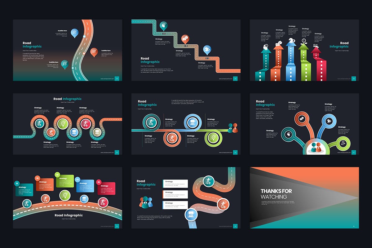 时尚道路营销策划图文排版信息图表模版 Road Infographics PowerPoint Presentation_img_2