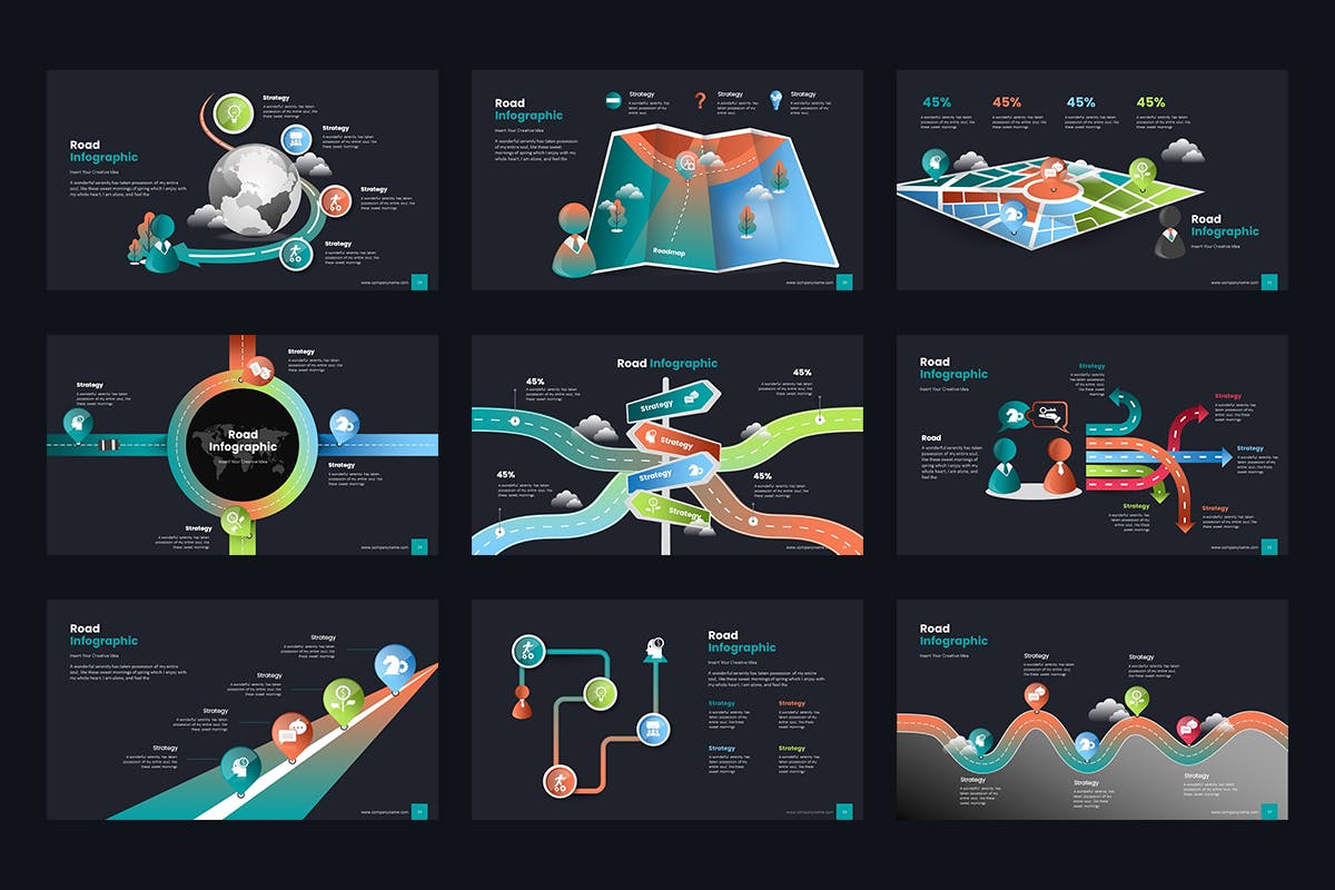 时尚道路营销策划图文排版信息图表模版 Road Infographics PowerPoint Presentation_img_2