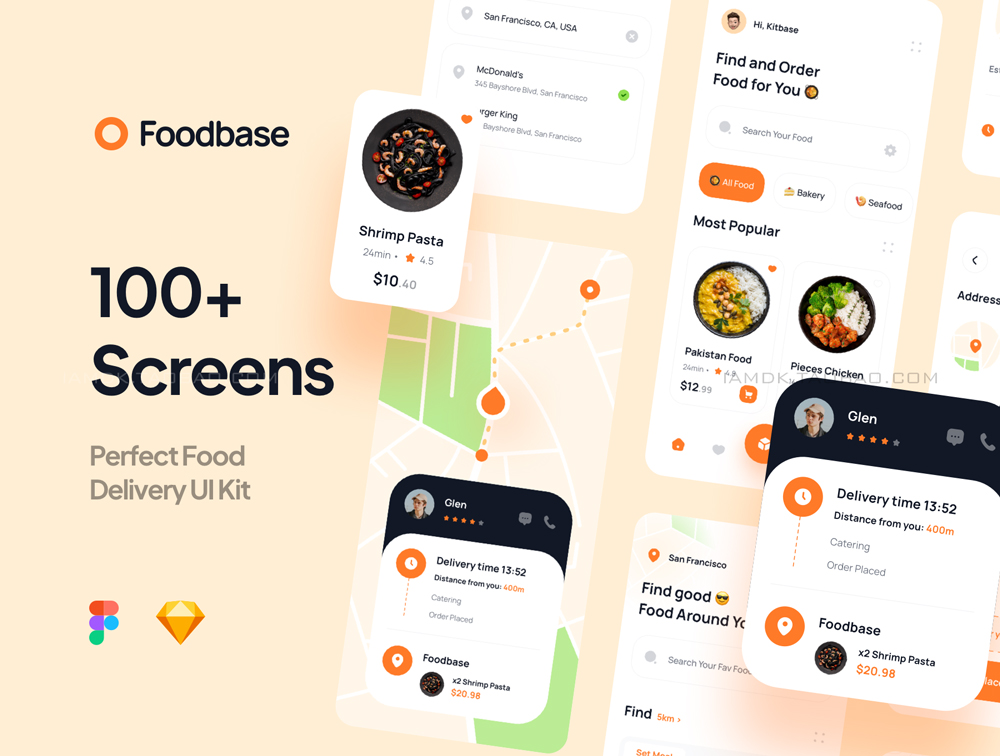 高品质食品美食配送外卖应用程序APP界面设计UI套件 Foobase - Food Delivery UI Kit_img_2