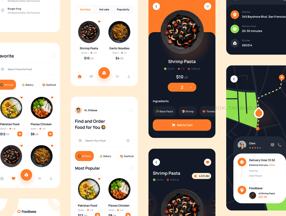 高品质食品美食配送外卖应用程序APP界面设计UI套件 Foobase - Food Delivery UI Kit_img_2