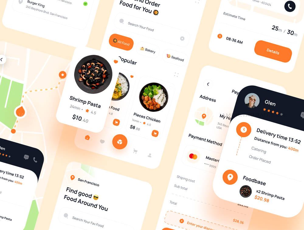 高品质食品美食配送外卖应用程序APP界面设计UI套件 Foobase - Food Delivery UI Kit_img_2