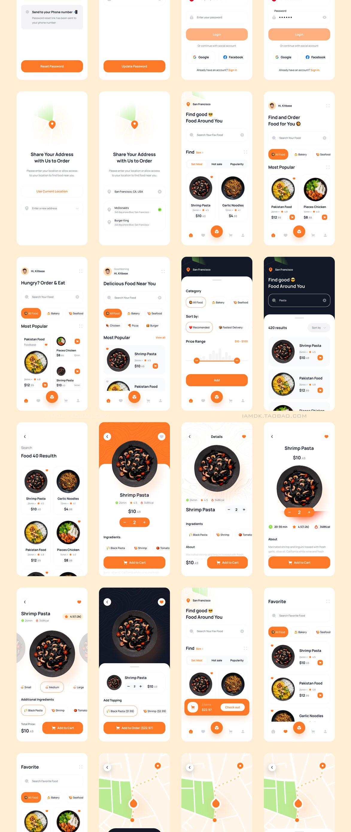 高品质食品美食配送外卖应用程序APP界面设计UI套件 Foobase - Food Delivery UI Kit_img_2