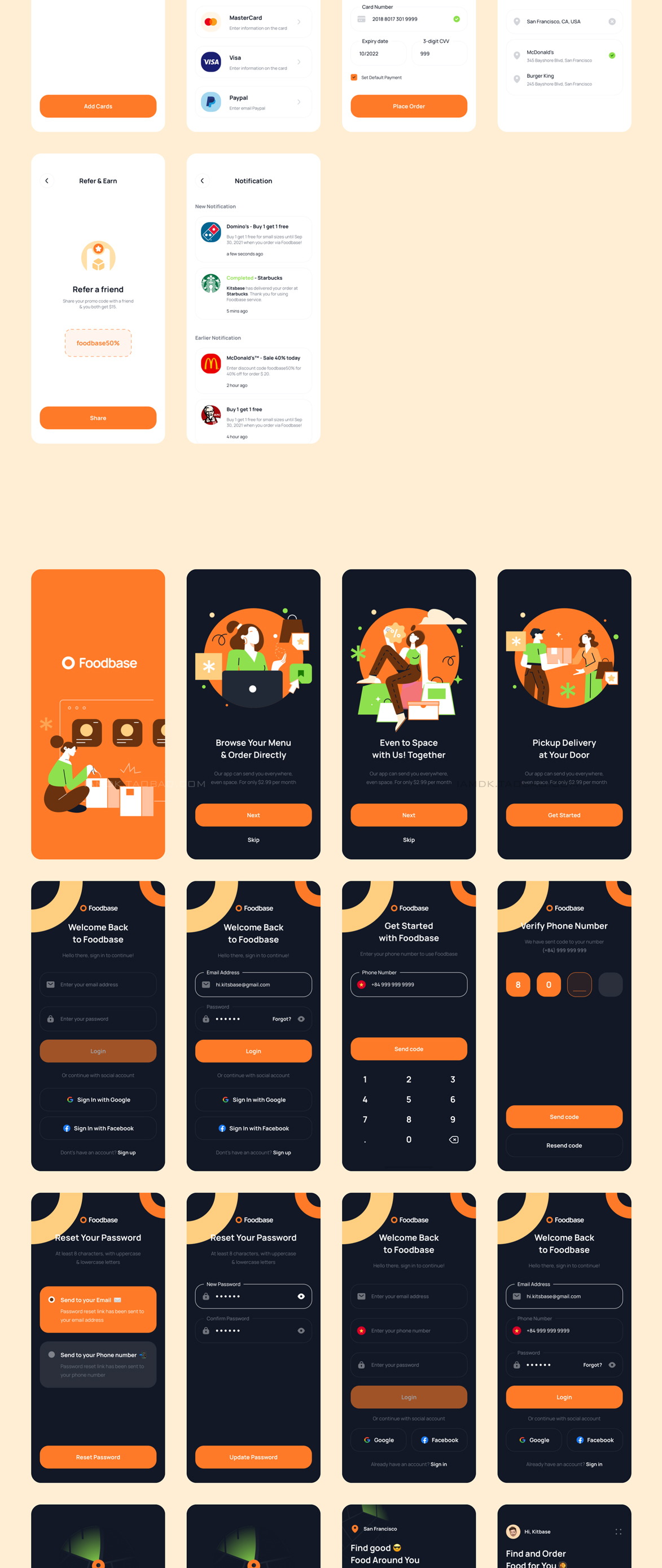 高品质食品美食配送外卖应用程序APP界面设计UI套件 Foobase - Food Delivery UI Kit_img_2