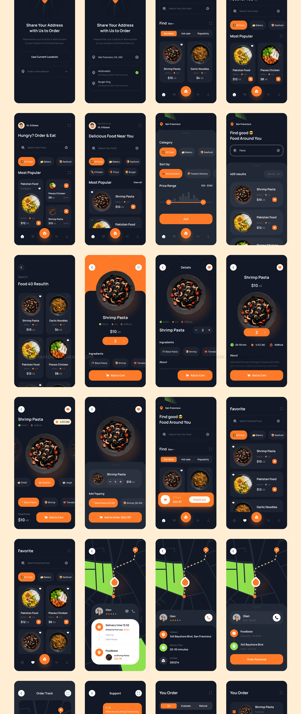 高品质食品美食配送外卖应用程序APP界面设计UI套件 Foobase - Food Delivery UI Kit_img_2