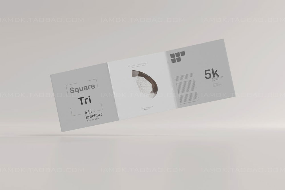 逼真方形三折页小册子设计Ps贴图样机模板 Square Tri Fold Brochure Mockup_img_2