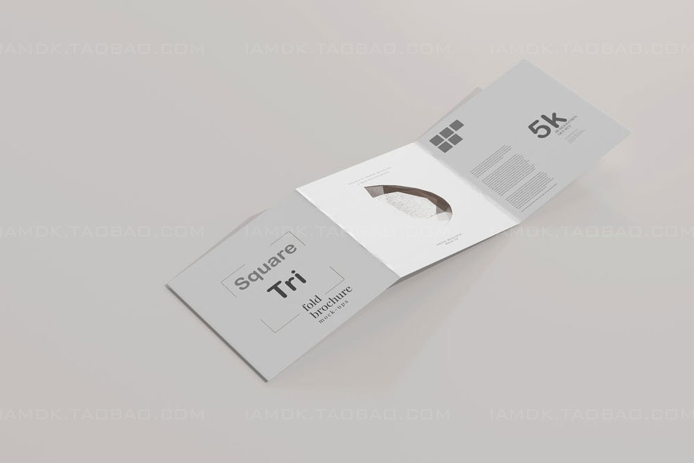 逼真方形三折页小册子设计Ps贴图样机模板 Square Tri Fold Brochure Mockup_img_2