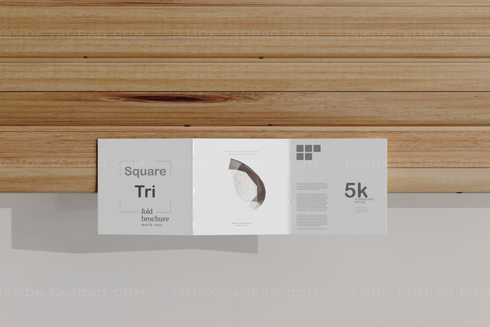 逼真方形三折页小册子设计Ps贴图样机模板 Square Tri Fold Brochure Mockup_img_2