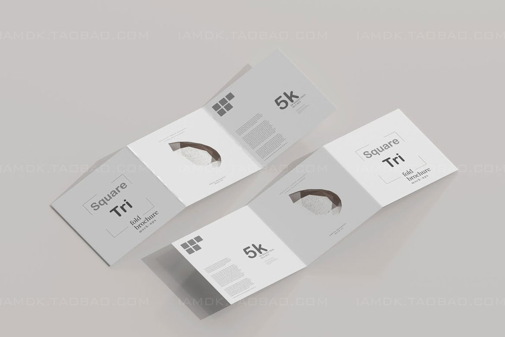 逼真方形三折页小册子设计Ps贴图样机模板 Square Tri Fold Brochure Mockup_img_2