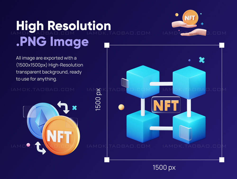 20款金融科技NFT比特币数字加密货币3D图标Icon素材PNG免抠图设计素材 Enefty - NFT 3D Icon Set_img_2