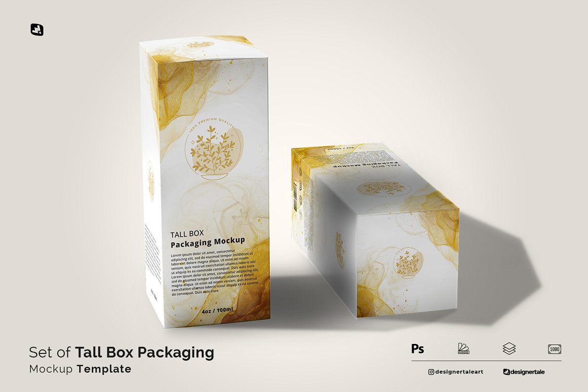 高端长方体化妆品产品包装纸盒设计Ps贴图样机模板 Set Of Tall Box Packaging Mockup_img_2