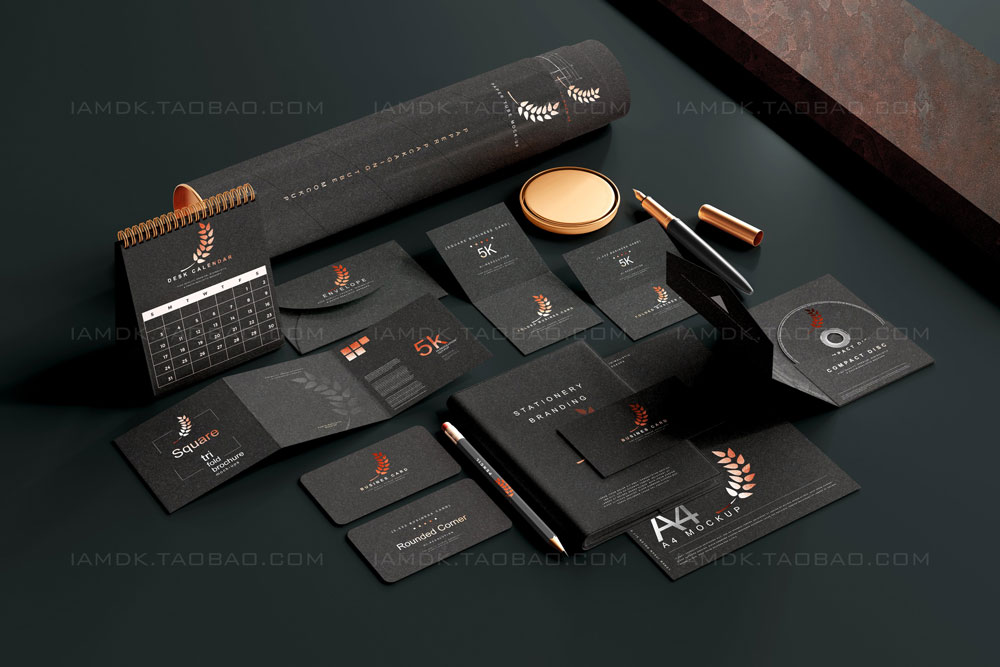 119款暗黑品牌VI标志Logo设计笔记本名片信纸展示贴图PSD样机模板 Stationery Branding Mockup Bundle_img_2