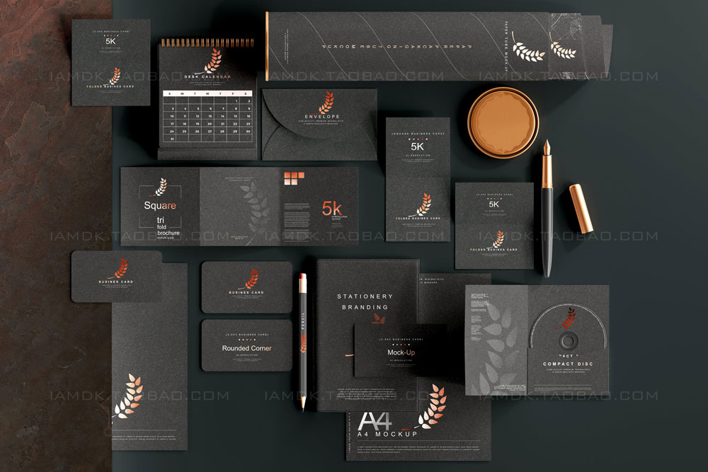 119款暗黑品牌VI标志Logo设计笔记本名片信纸展示贴图PSD样机模板 Stationery Branding Mockup Bundle_img_2