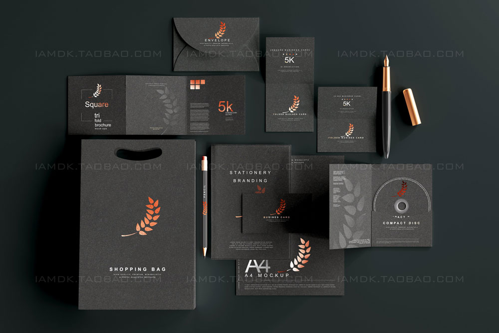 119款暗黑品牌VI标志Logo设计笔记本名片信纸展示贴图PSD样机模板 Stationery Branding Mockup Bundle_img_2