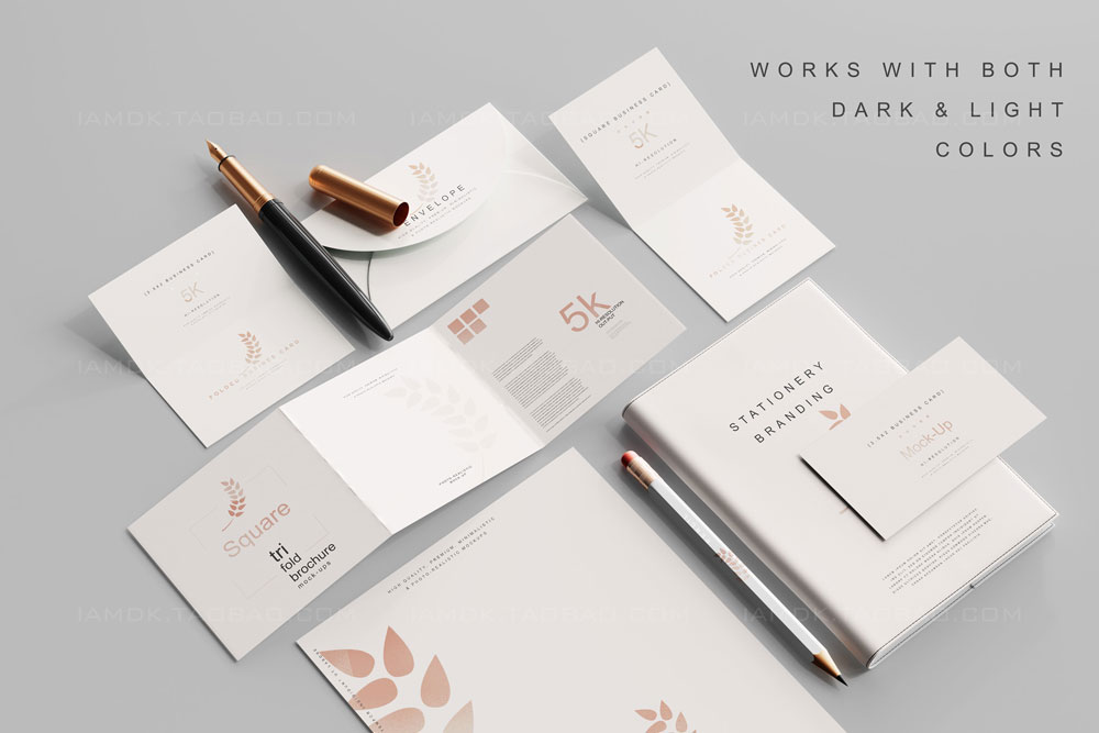 119款暗黑品牌VI标志Logo设计笔记本名片信纸展示贴图PSD样机模板 Stationery Branding Mockup Bundle_img_2