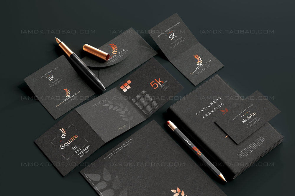 119款暗黑品牌VI标志Logo设计笔记本名片信纸展示贴图PSD样机模板 Stationery Branding Mockup Bundle_img_2