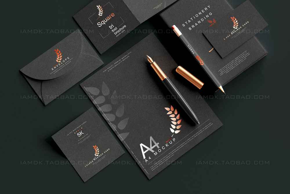 119款暗黑品牌VI标志Logo设计笔记本名片信纸展示贴图PSD样机模板 Stationery Branding Mockup Bundle_img_2