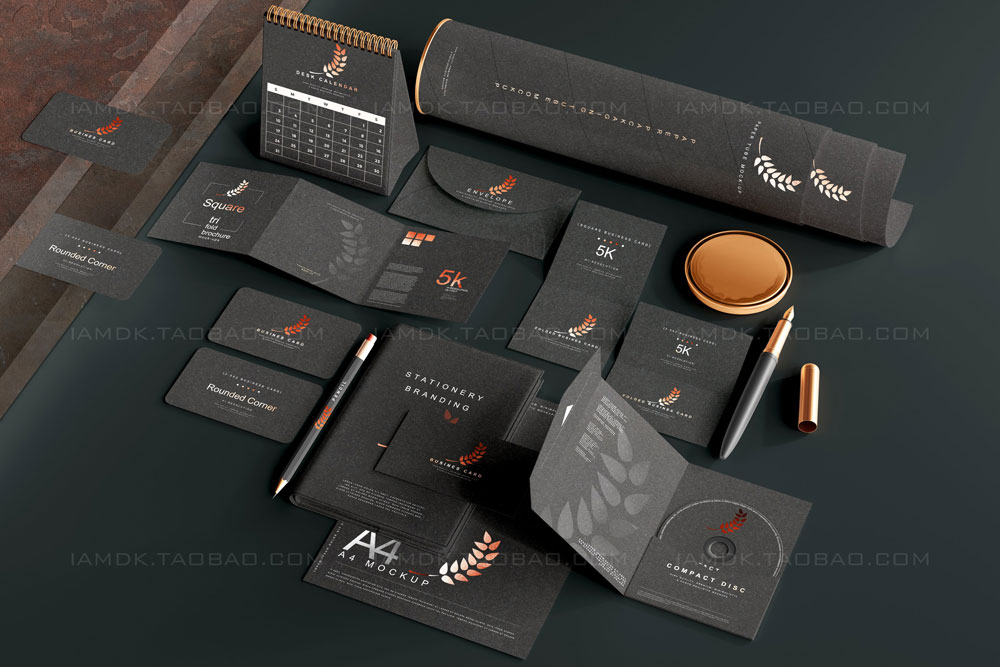 119款暗黑品牌VI标志Logo设计笔记本名片信纸展示贴图PSD样机模板 Stationery Branding Mockup Bundle_img_2