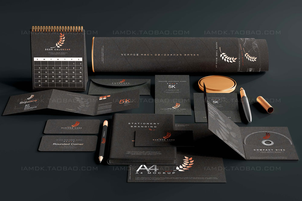 119款暗黑品牌VI标志Logo设计笔记本名片信纸展示贴图PSD样机模板 Stationery Branding Mockup Bundle_img_2