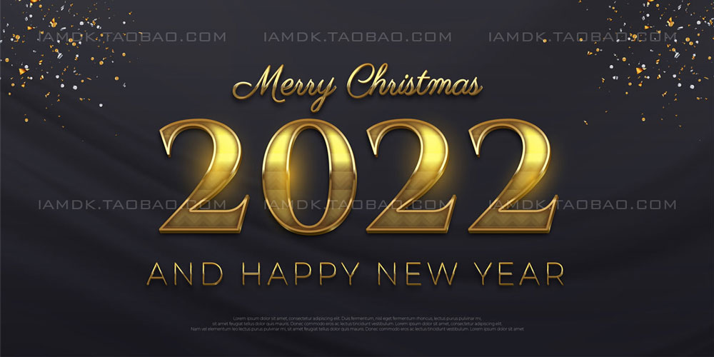 73款3D立体质感金色2022新年圣诞节文本标题设计AI矢量素材 2022 Happy New Year & Christmas Event Text Effect_img_2