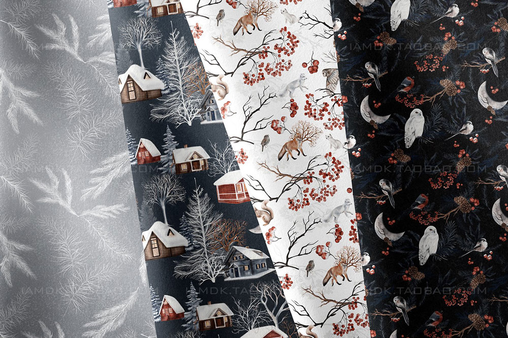 冬季圣诞节主题动物鸟类雪地森林手绘剪贴画图片素材 Winter Woodland Seamless Patterns PNG_img_2